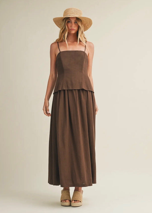 Architectural Tiered Bodice Maxi - Brown