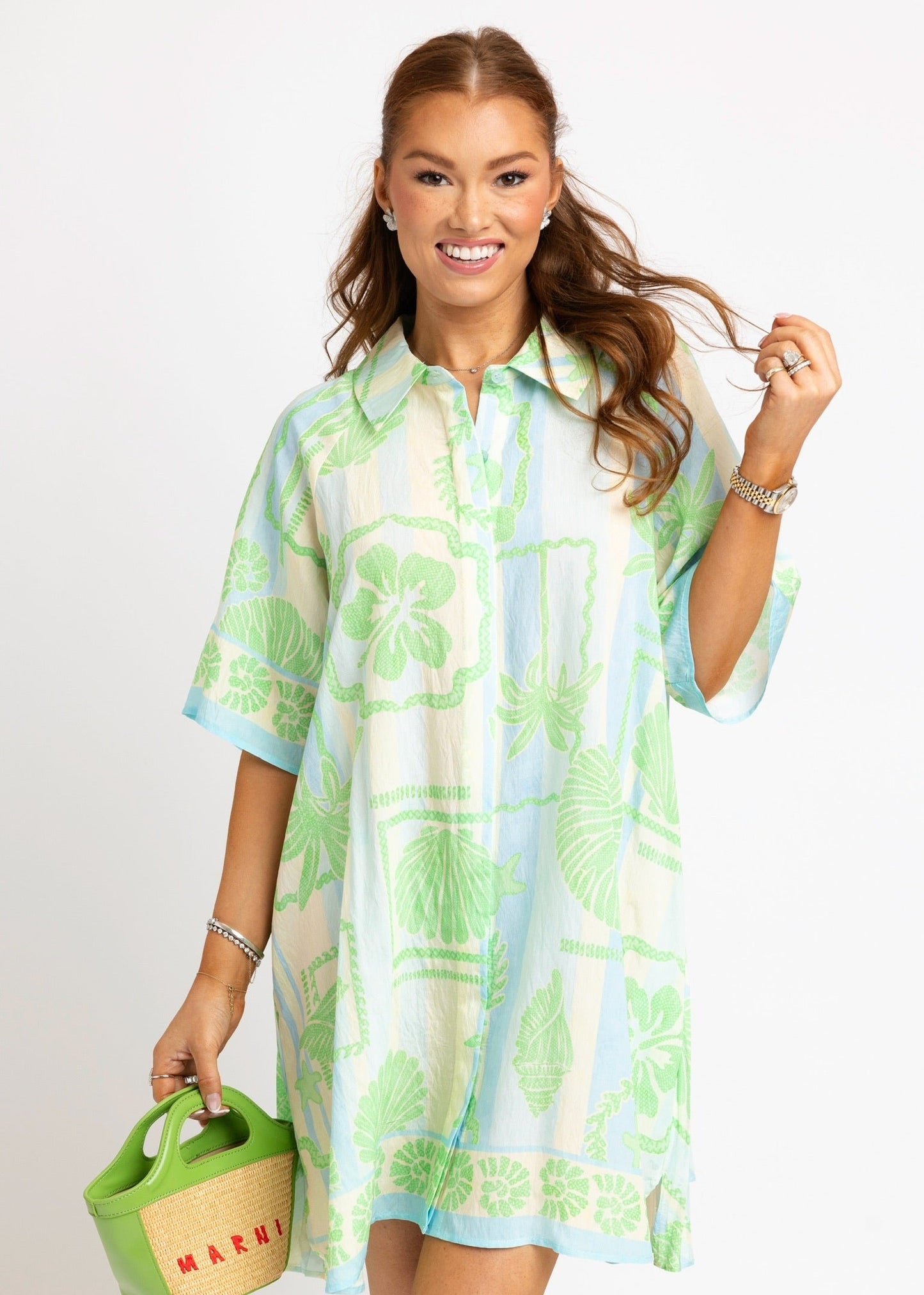 Sea Shell Stripe Shirt Dress