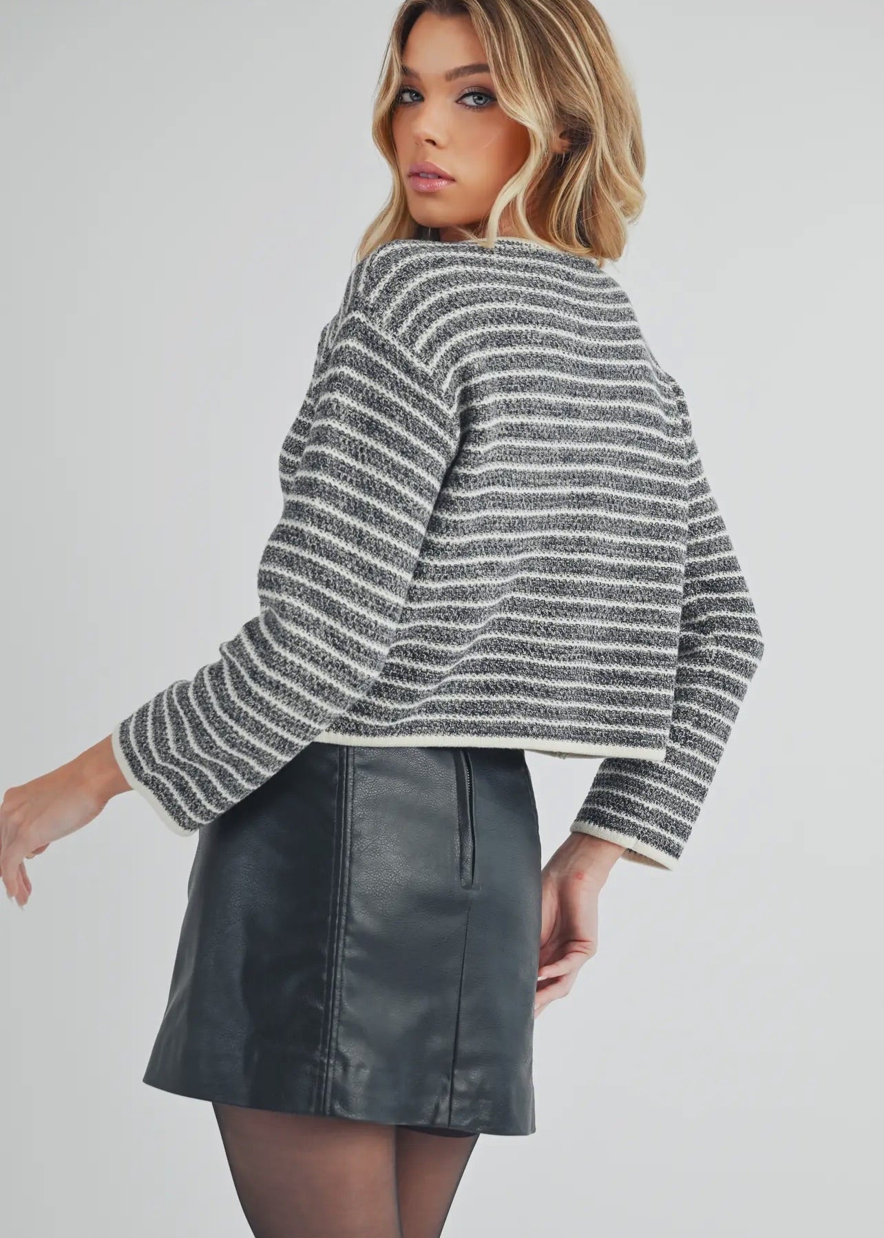 Elza Knitted Cardigan - Black/ White