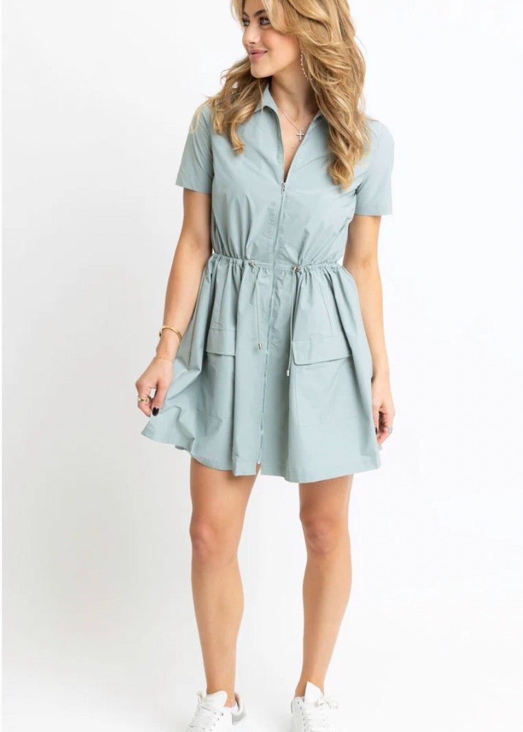 Solid Pocket Cinch Waist Dress|49