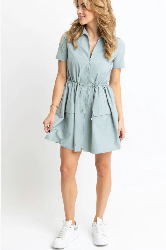 Solid Pocket Cinch Waist Dress|49