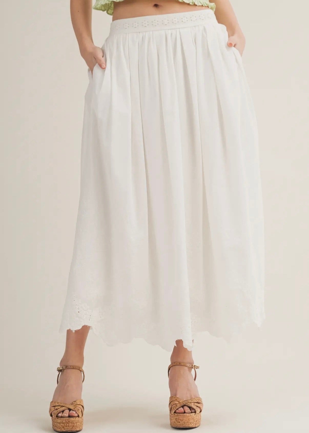 Embroidered Scalloped Hem A-Line Skirt