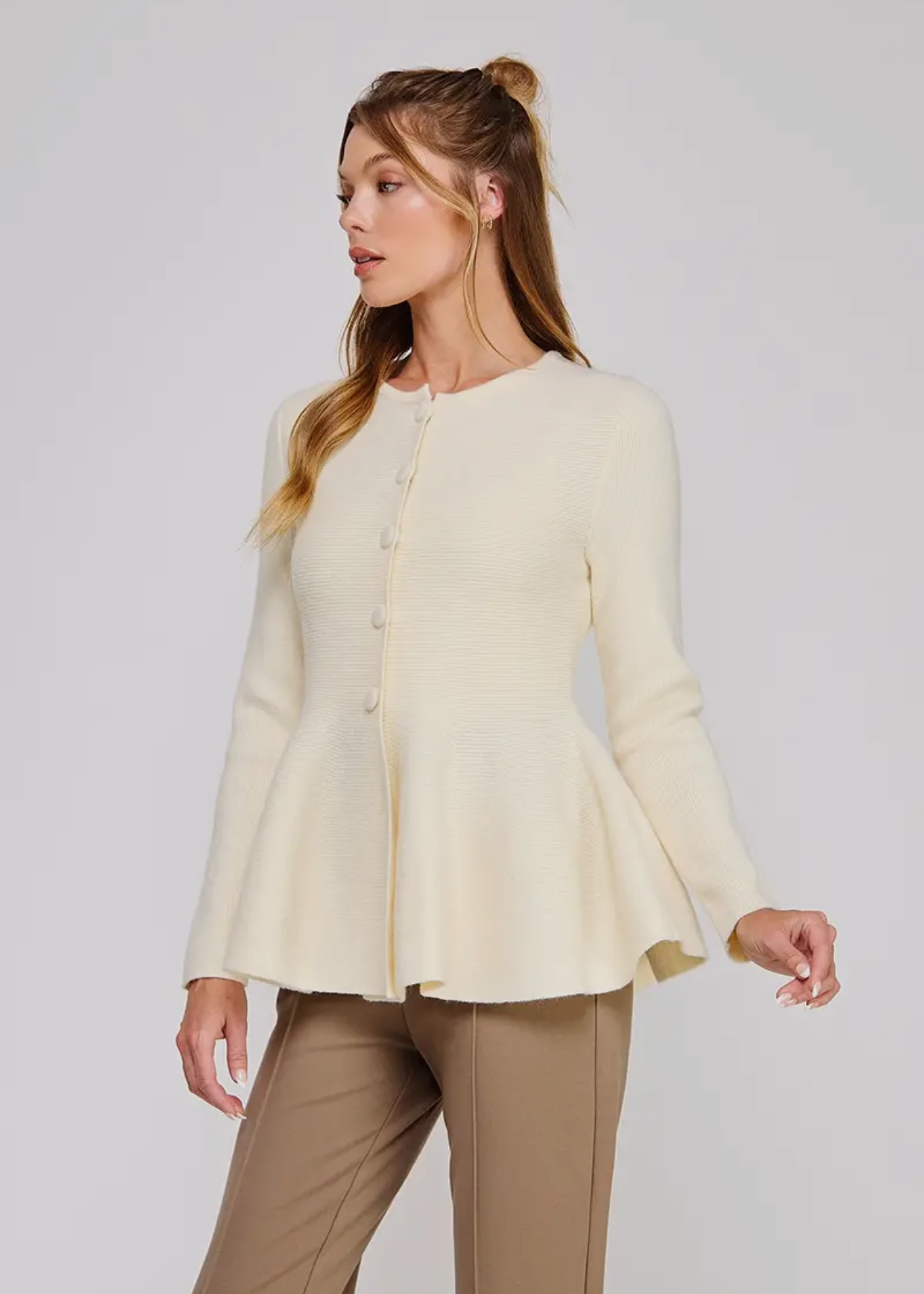 Peplum Cardigan Sweater- Cream