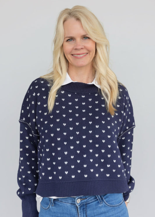 Navy Sweater with Hearts