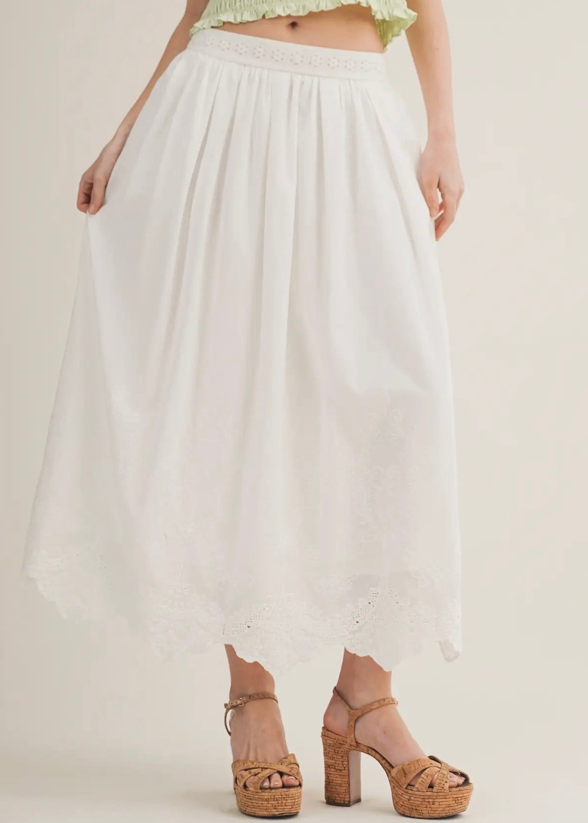 Embroidered Scalloped Hem A-Line Skirt