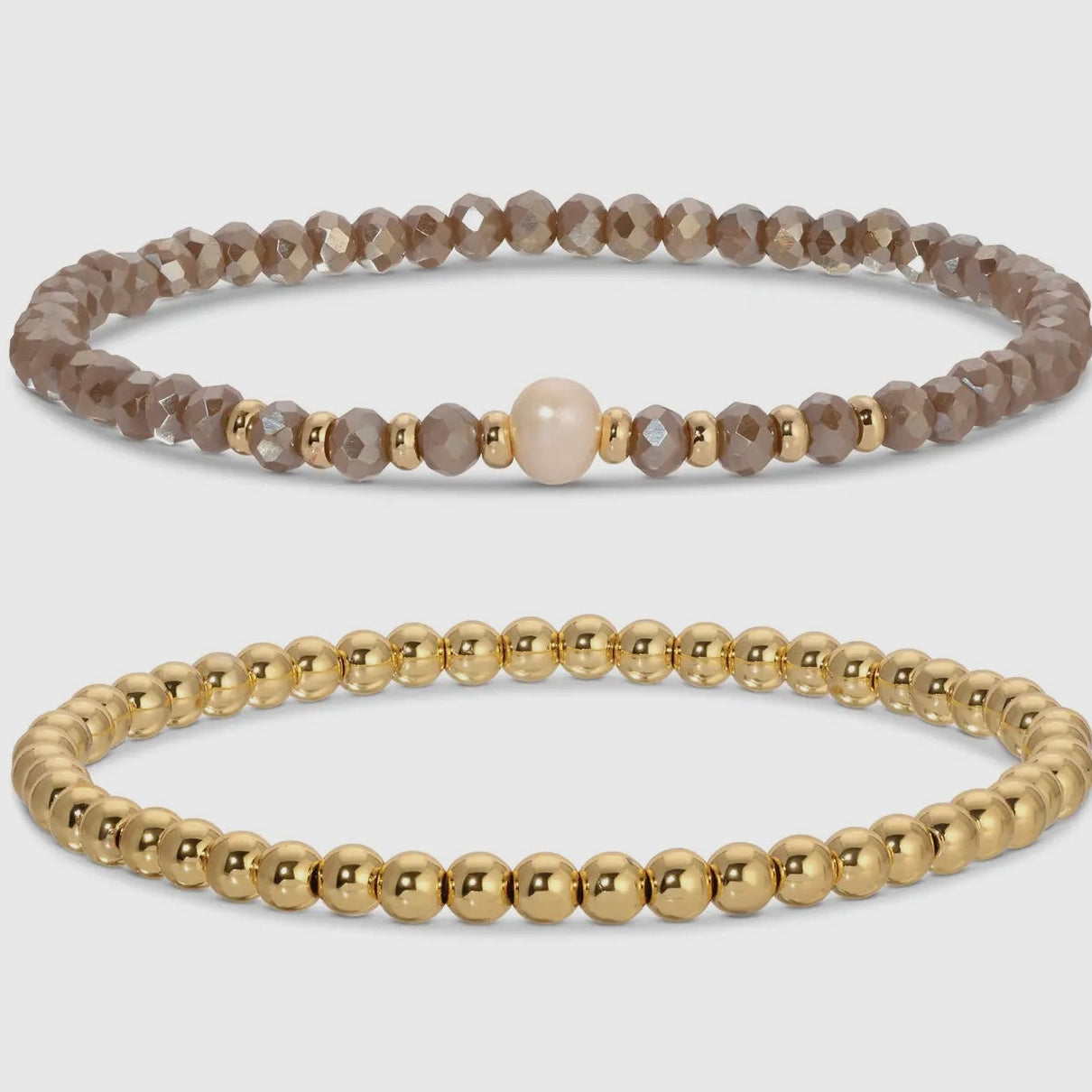 18k Gold plated Duo Pearl Bracelet Set- Taupe