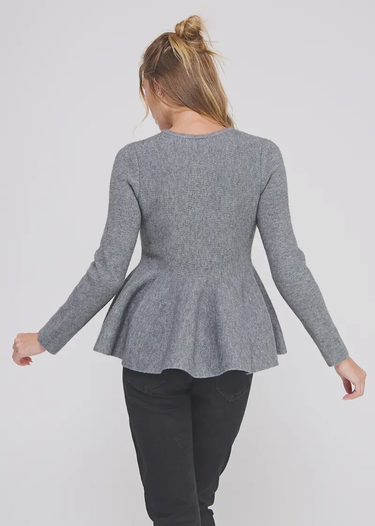 Peplum Cardigan Sweater- Heather Gray