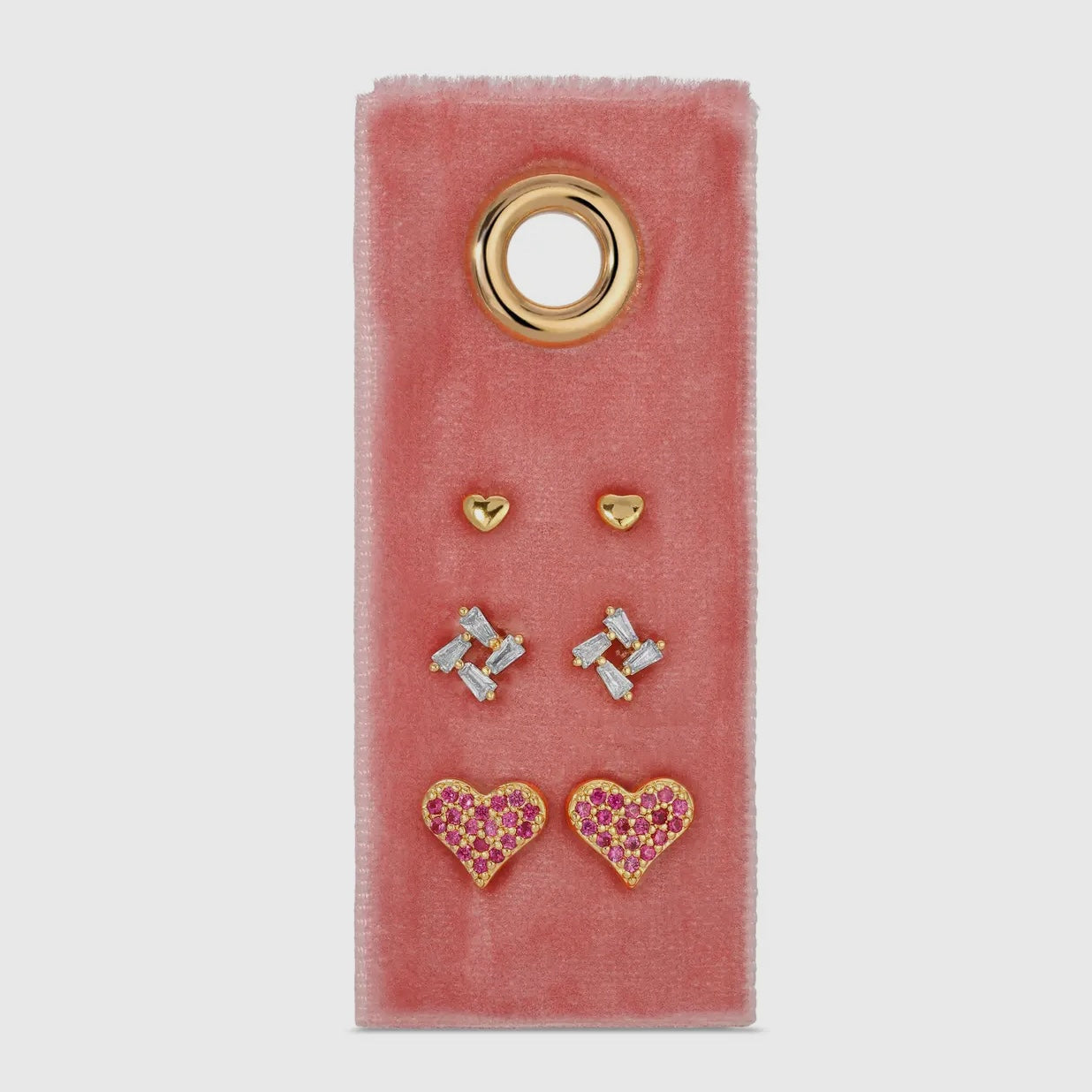 Pink Pave Heart Velvet Stud Gift Set