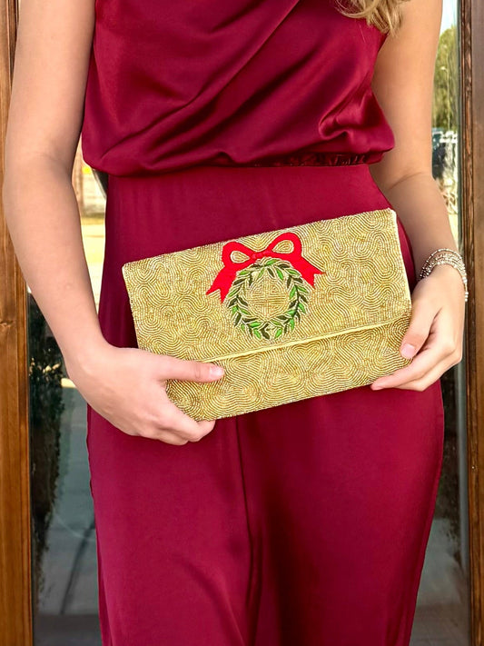 Gold beaded Wreath Clutch