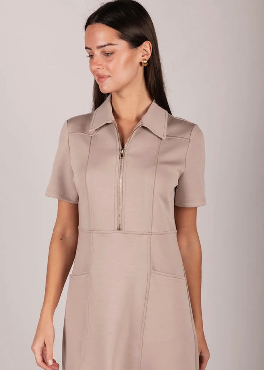 Butter Modal Quarter Zip Dress-Taupe