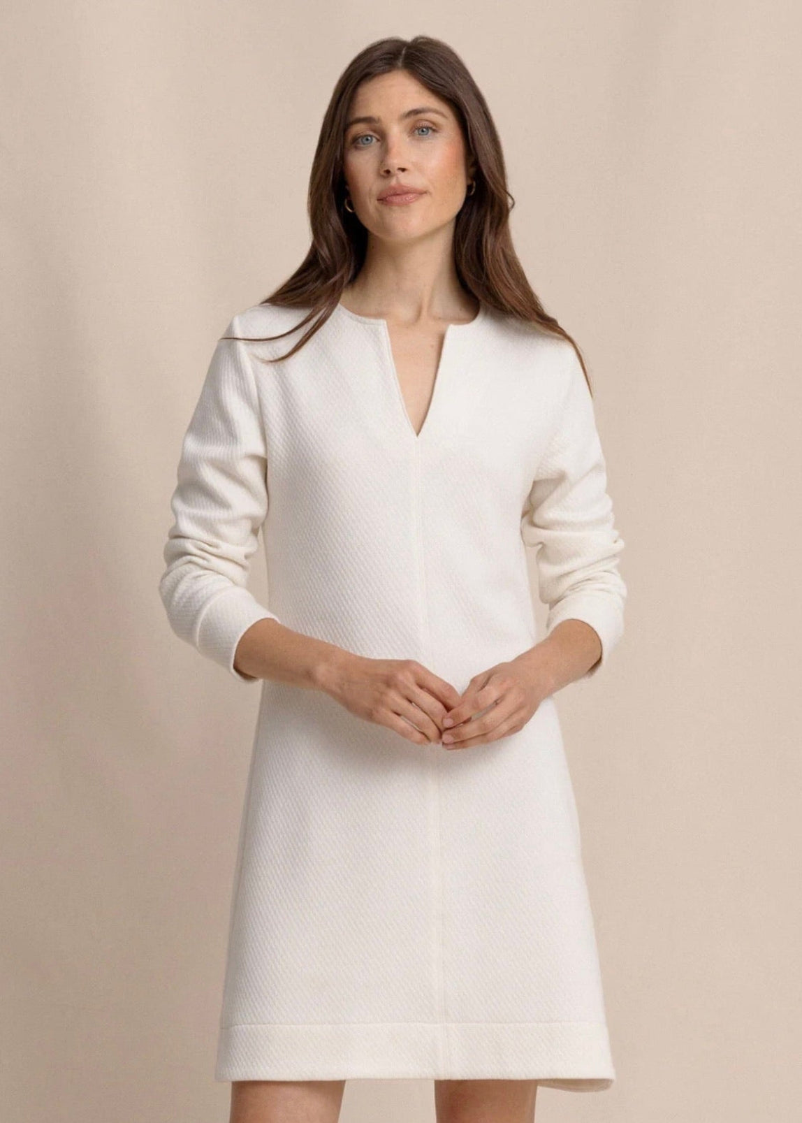 Cady Jacquard Dress- Sand White
