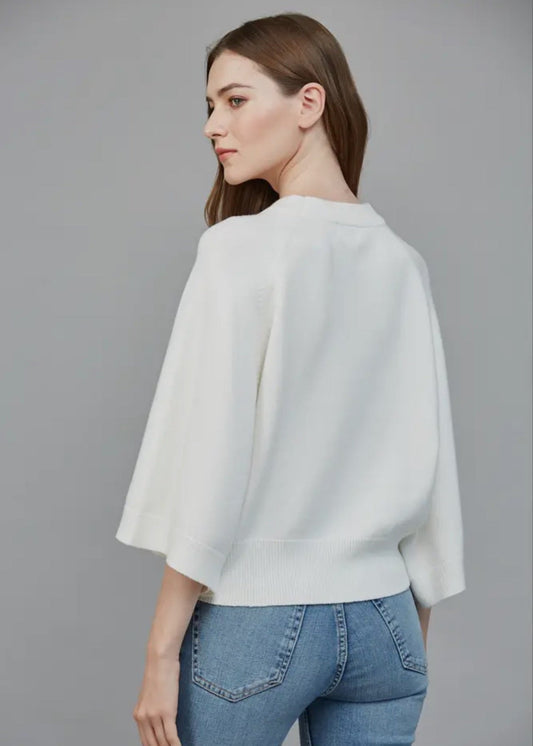 Reglan Sleeve Crew Neck Sweater- Cream