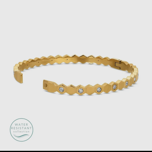 Hinged Hexagon Water Resistant Bangle with Rhinestones