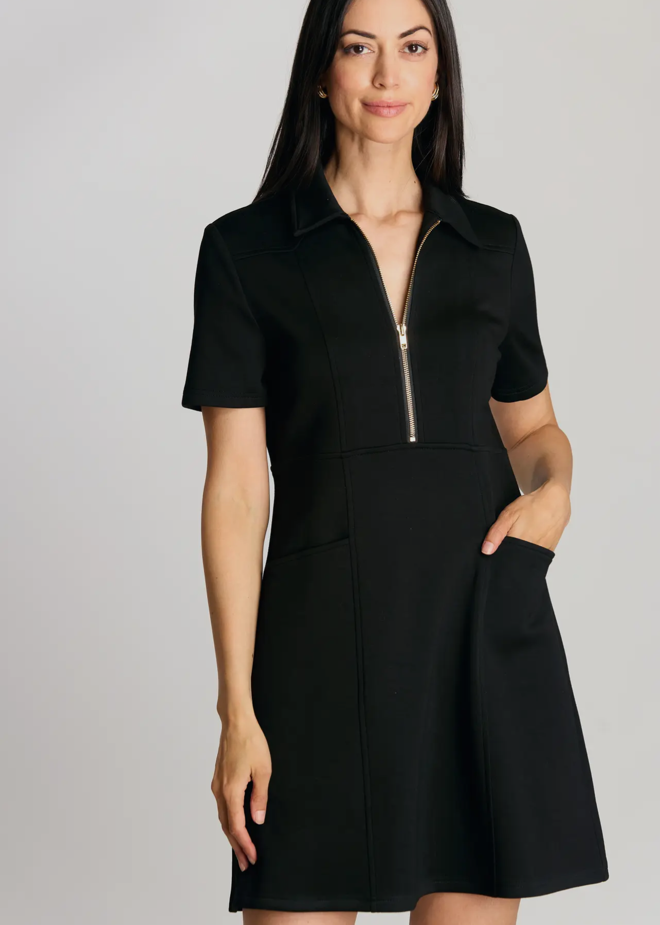 Butter Modal Quarter Zip Dress-Black