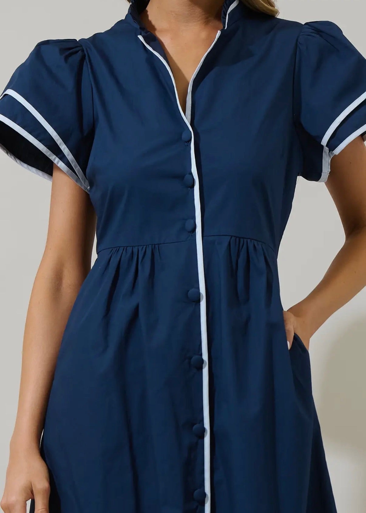 Davie Button-down Midi Dress Navy