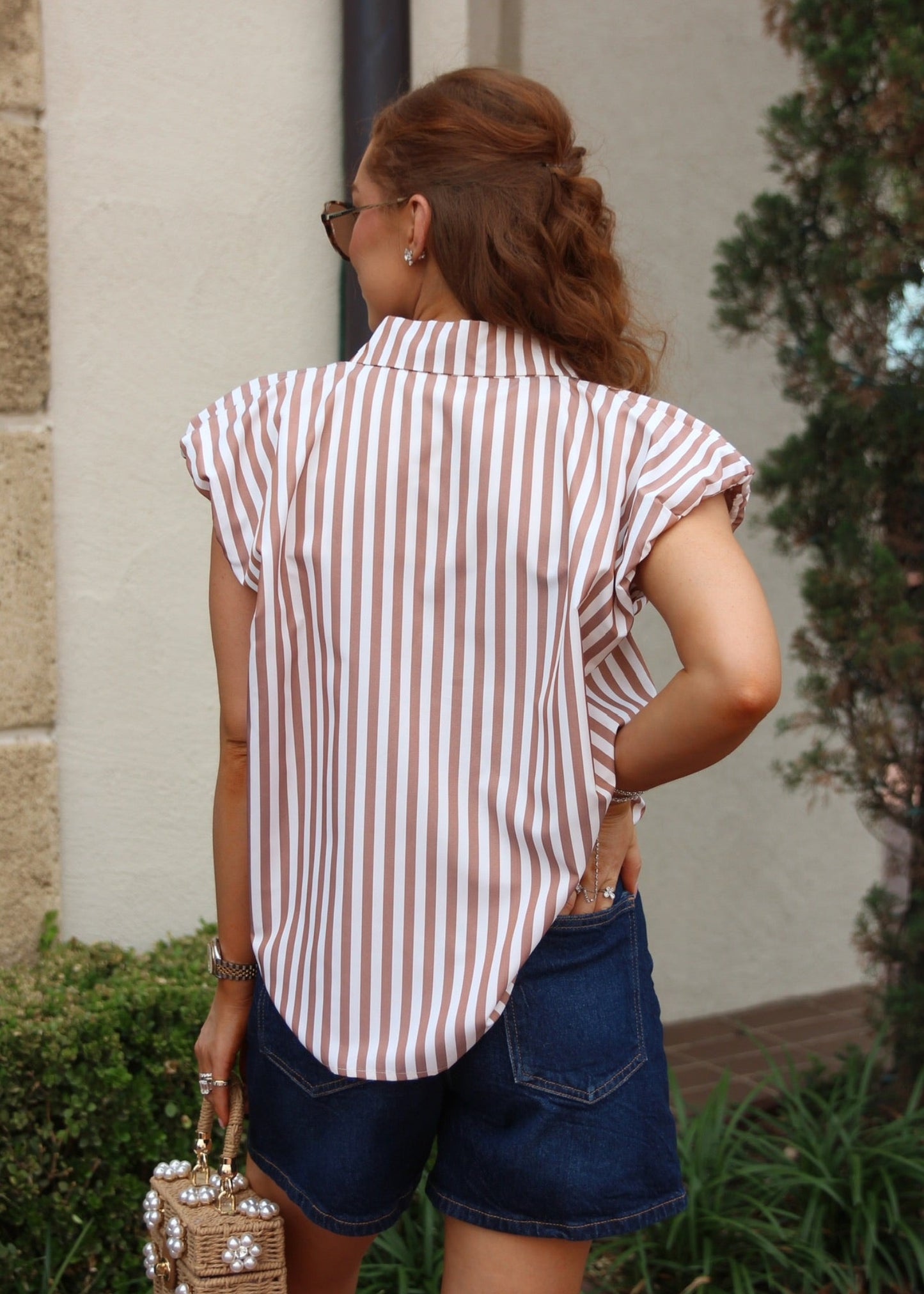Stripe Bubble Button Up Top