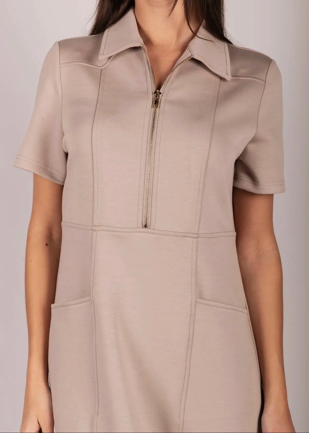 Butter Modal Quarter Zip Dress-Taupe