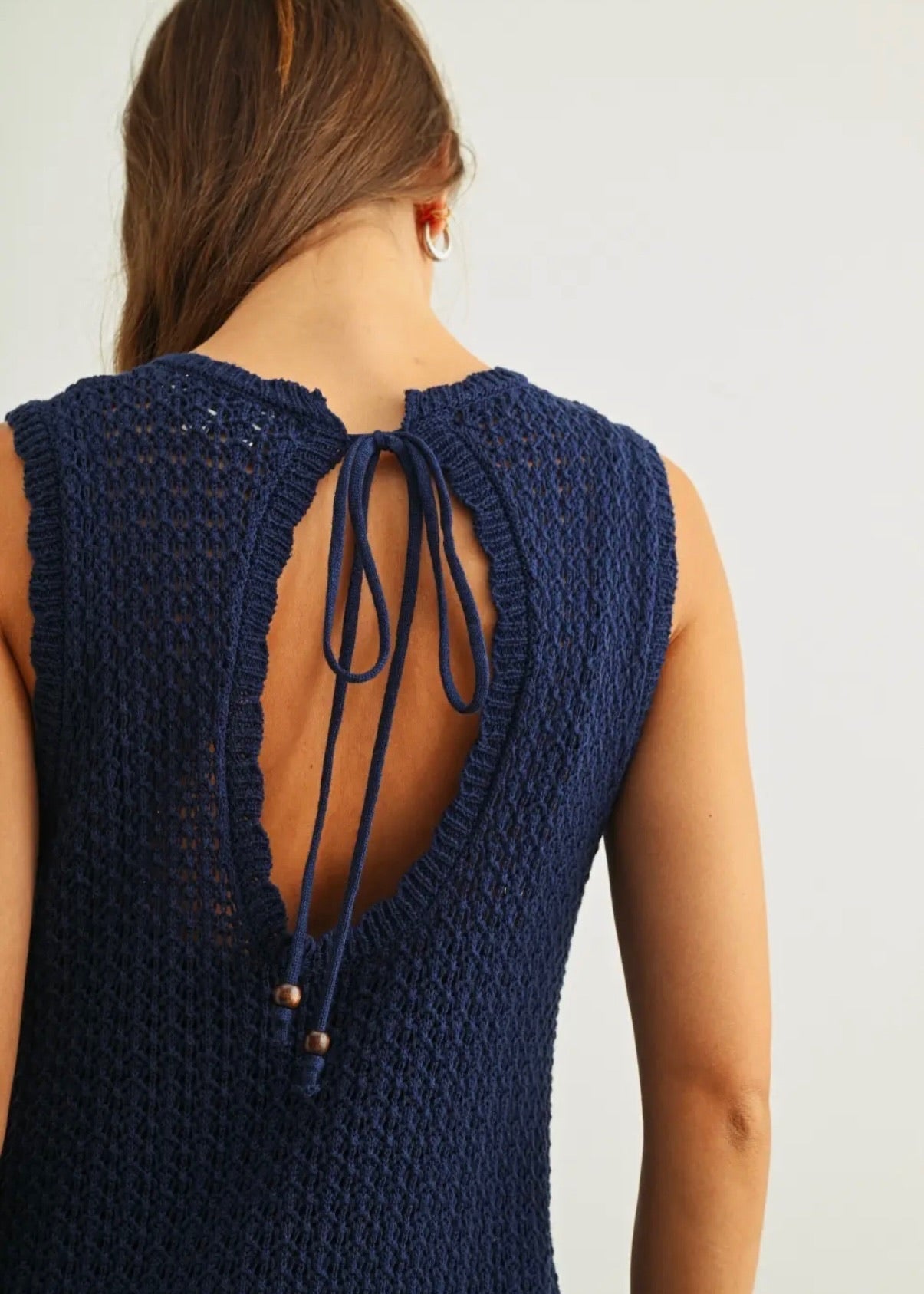 Tied Back Knitted Long Dress- Navy