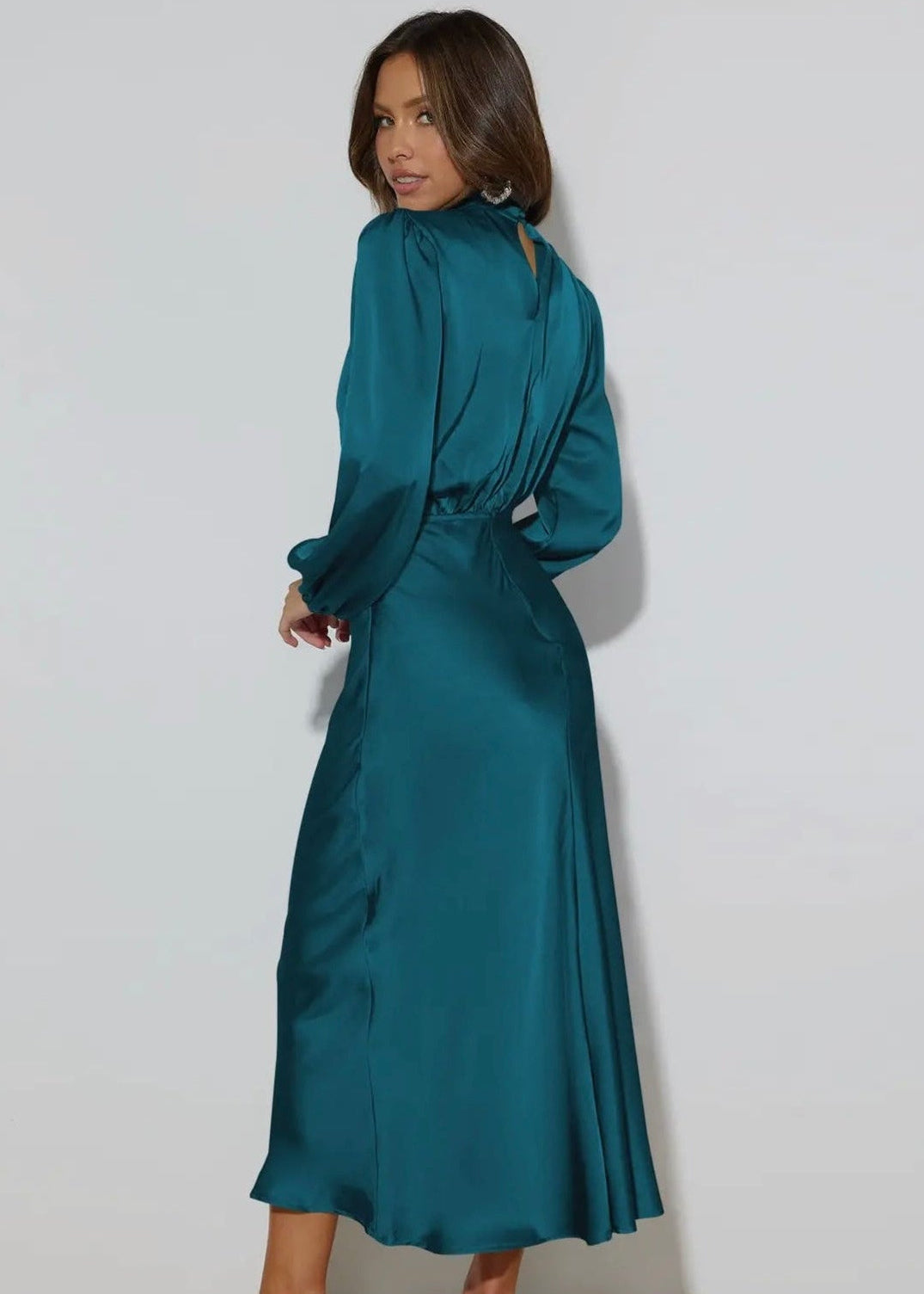 Satin Long Sleeve Dress - Lake Blue