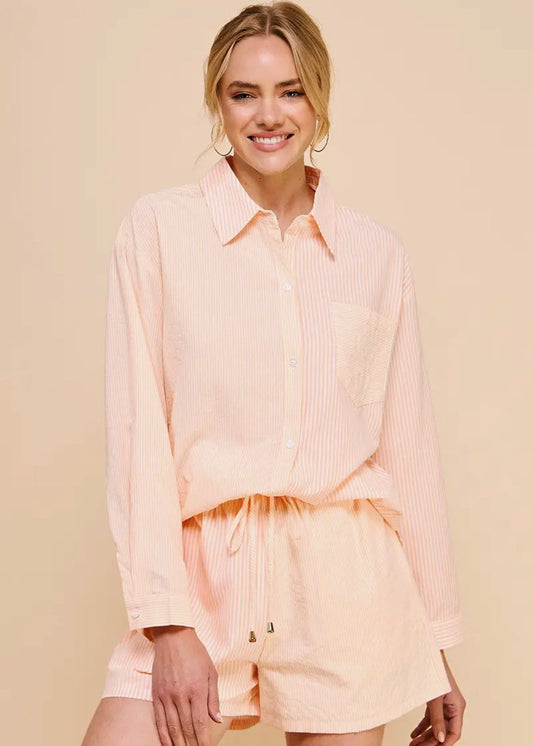 Twin Stripe Cotton Blend Shirt-Orange