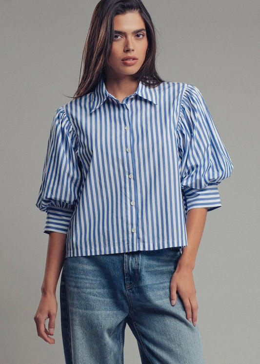 Boho drop waist blouse- blue stripe