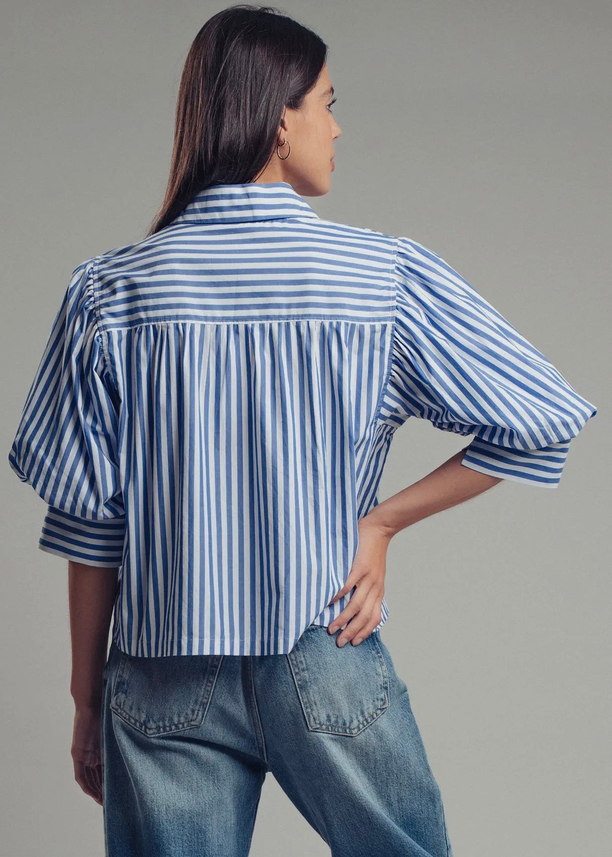 Boho drop waist blouse- blue stripe