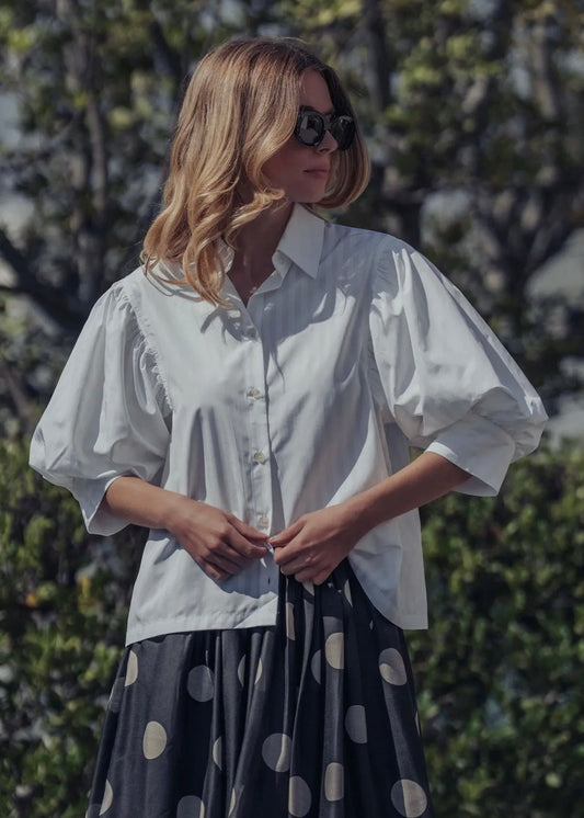 Boho drop waist blouse-white stripe