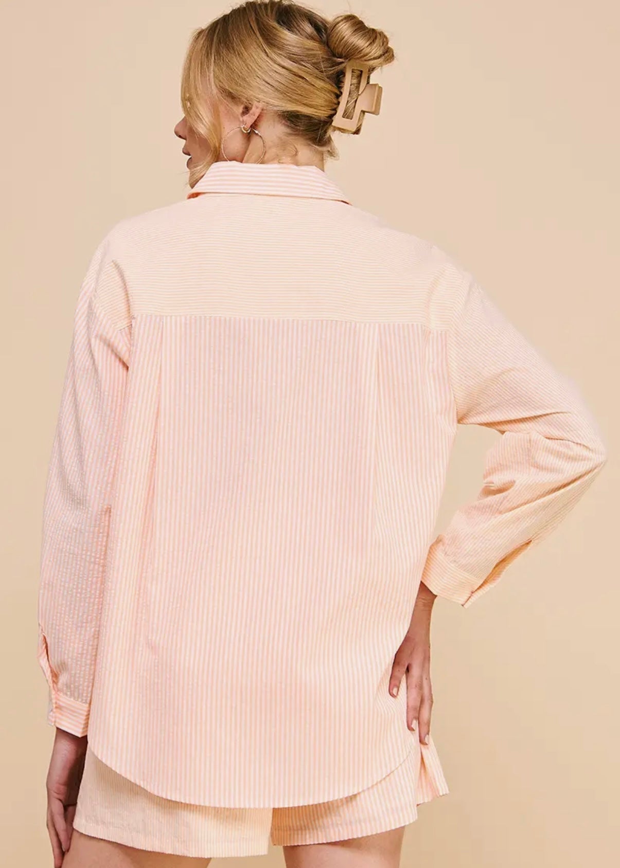 Twin Stripe Cotton Blend Shirt-Orange