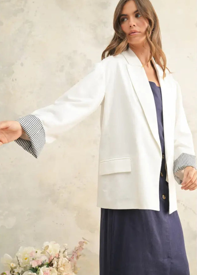 White Blazer with Contrast Sleeve