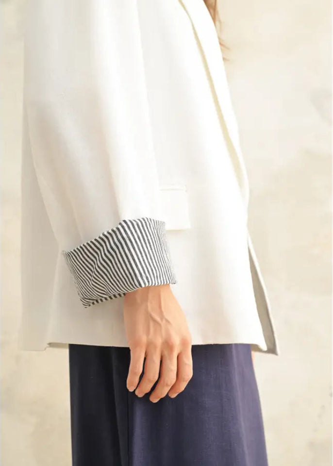 White Blazer with Contrast Sleeve