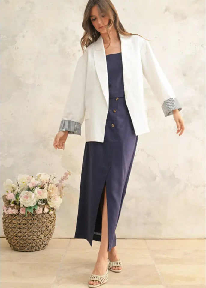 White Blazer with Contrast Sleeve