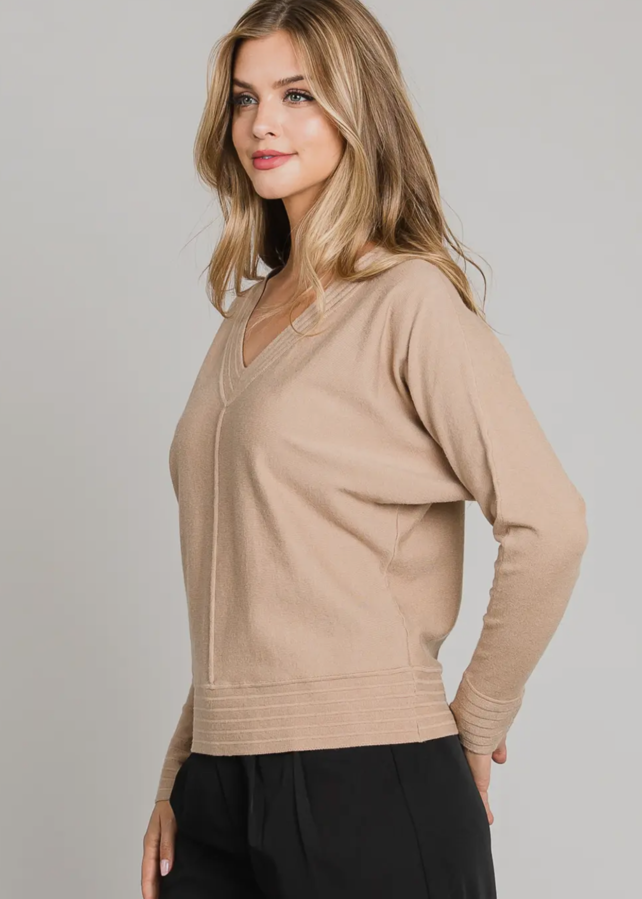 Soft rib-knit sweater - camel