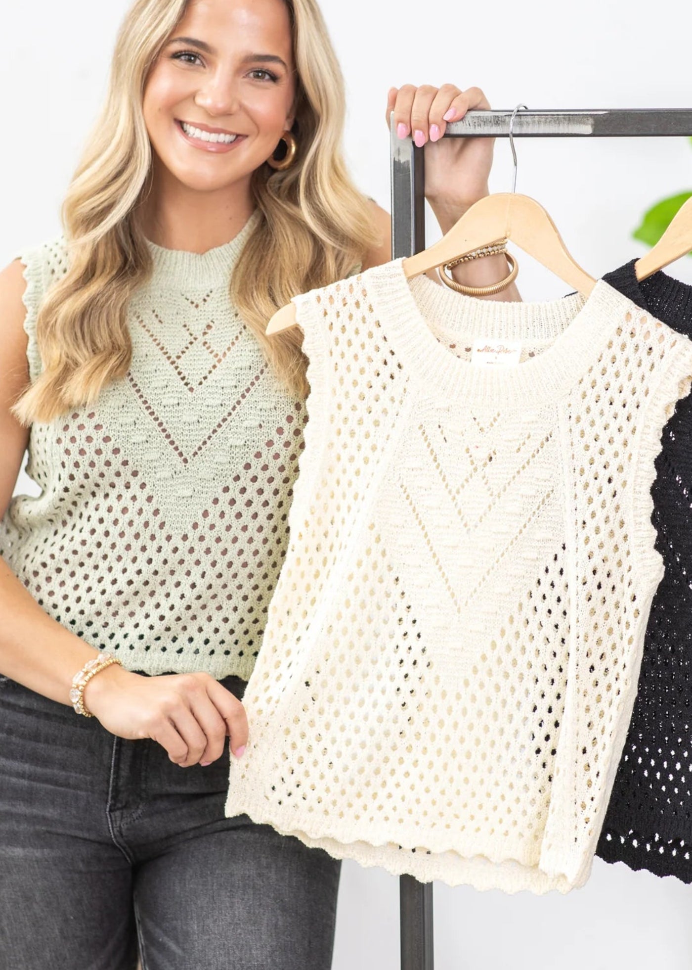 Pointelle Sweater Tank w/ Scallop