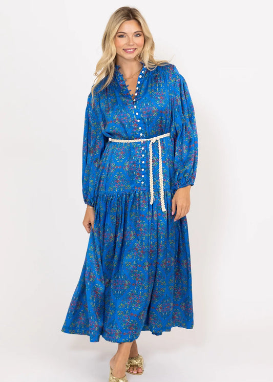 Floral Satin Maxi Dress with Tie