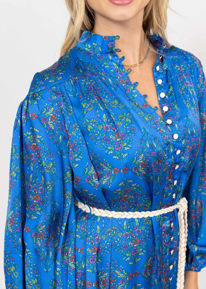 Floral Satin Maxi Dress with Tie