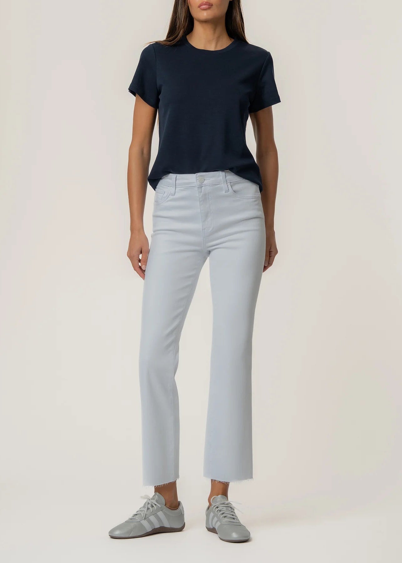 Kelsey High Rise Ankle Flare Raw Hem- White