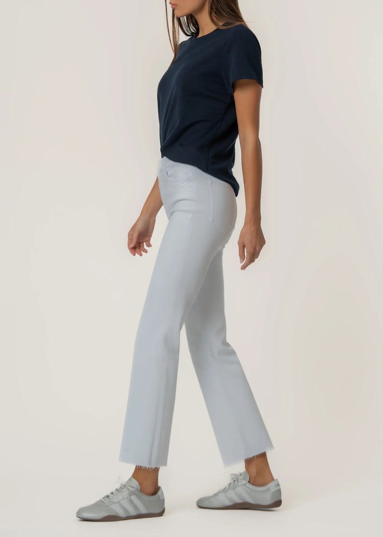Kelsey High Rise Ankle Flare Raw Hem- White