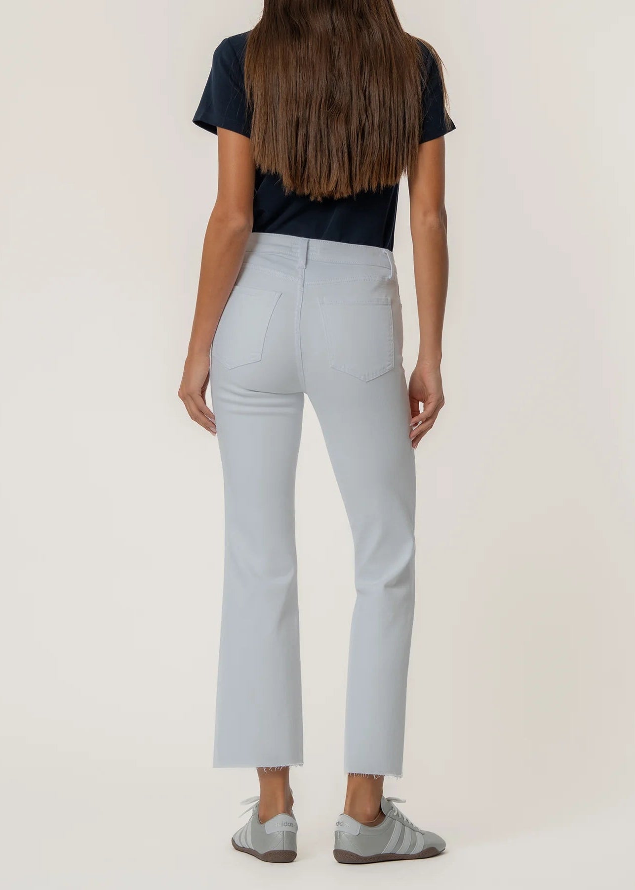 Kelsey High Rise Ankle Flare Raw Hem- White