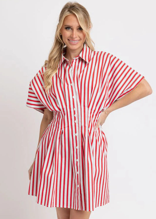 Stripe "America" Button Shirt Dress