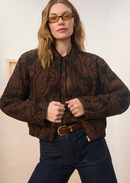 Empress Quilted Bomber - Cocoa Paisley