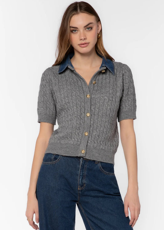 Heather Grey & Denim Short Sleeve Sweater