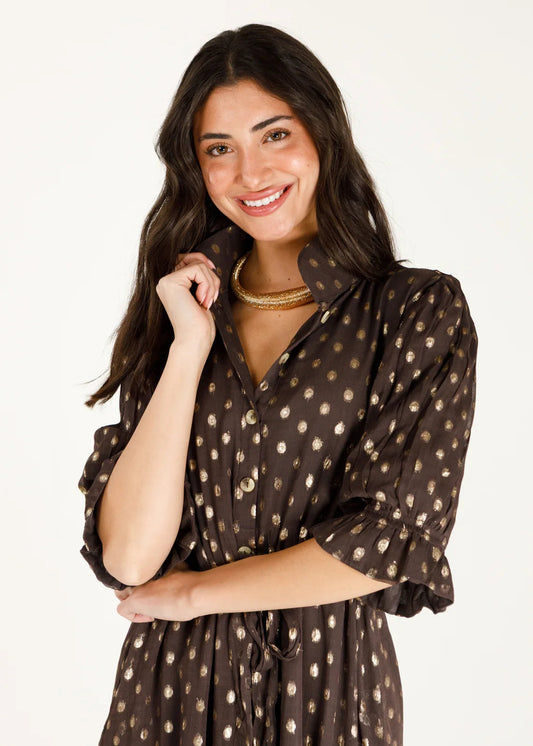 Catherine Lurex Dress - Chocolate Brown