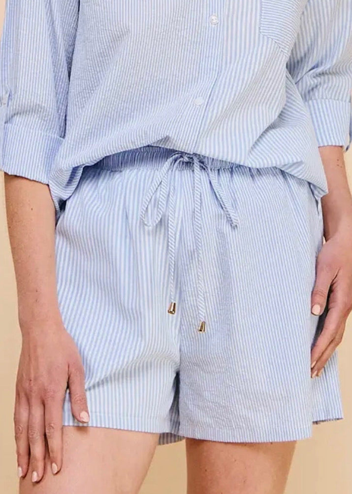 Twin Stripe Cotton Blend Shorts-blue