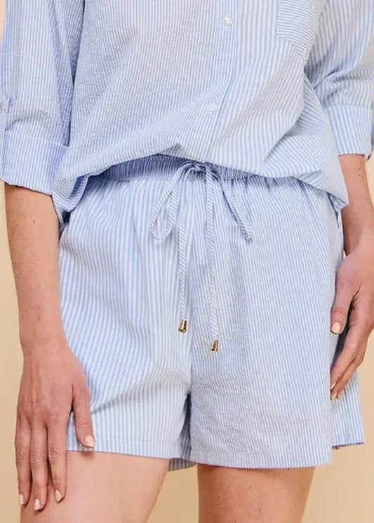 Twin Stripe Cotton Blend Shorts-blue