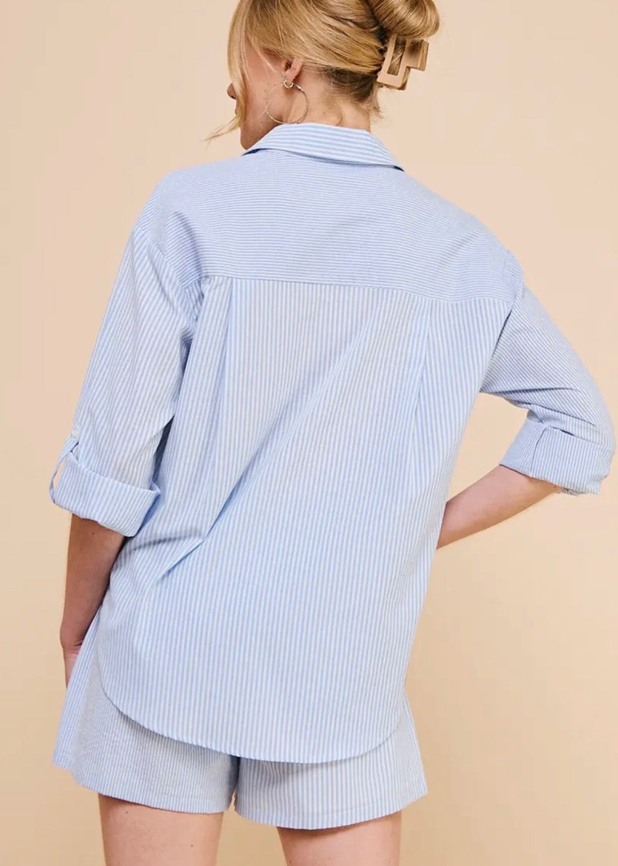 Twin Stripe Cotton Blend Shorts-blue