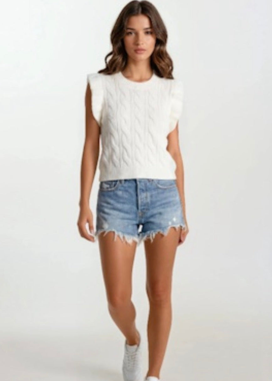 White Ruffle Sweater