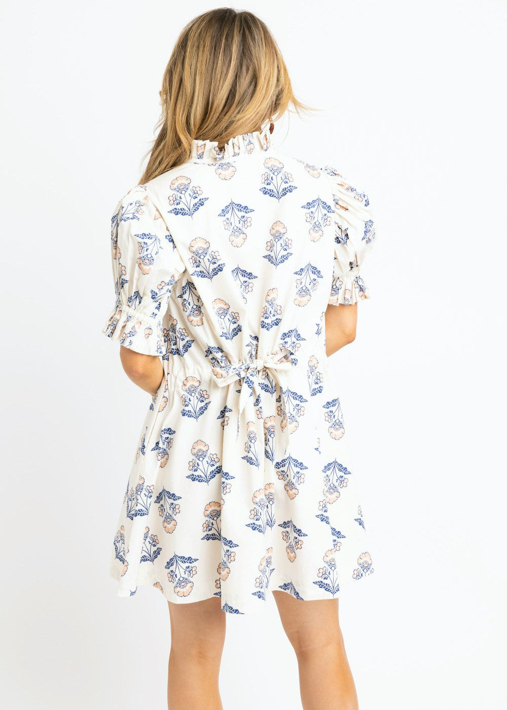 Vintage Floral Pleat Slv Tie Back Dress|151