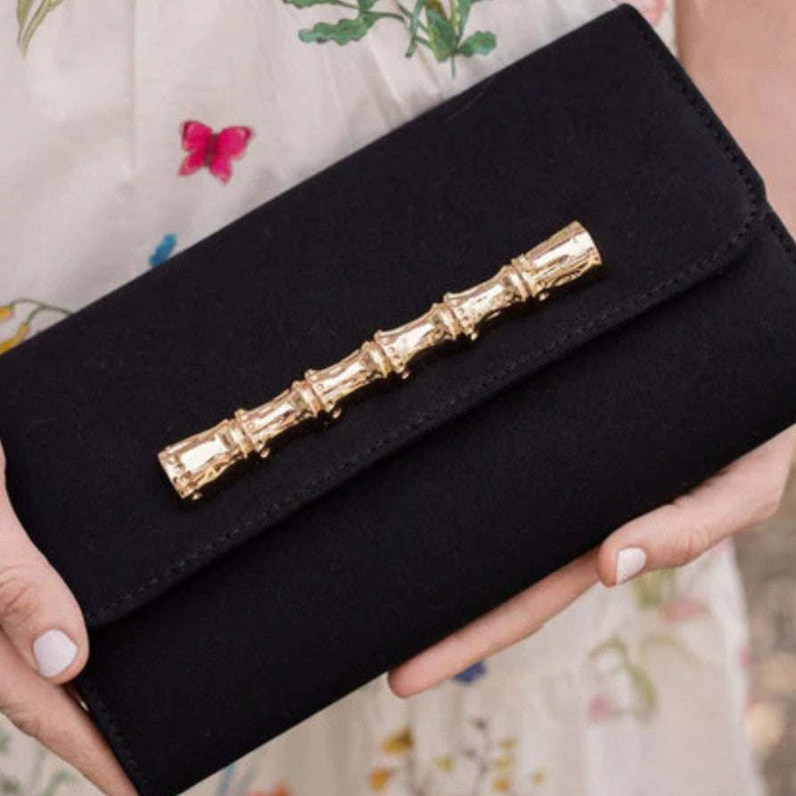 Avery Clutch with Gold Bamboo Bar- Black|72