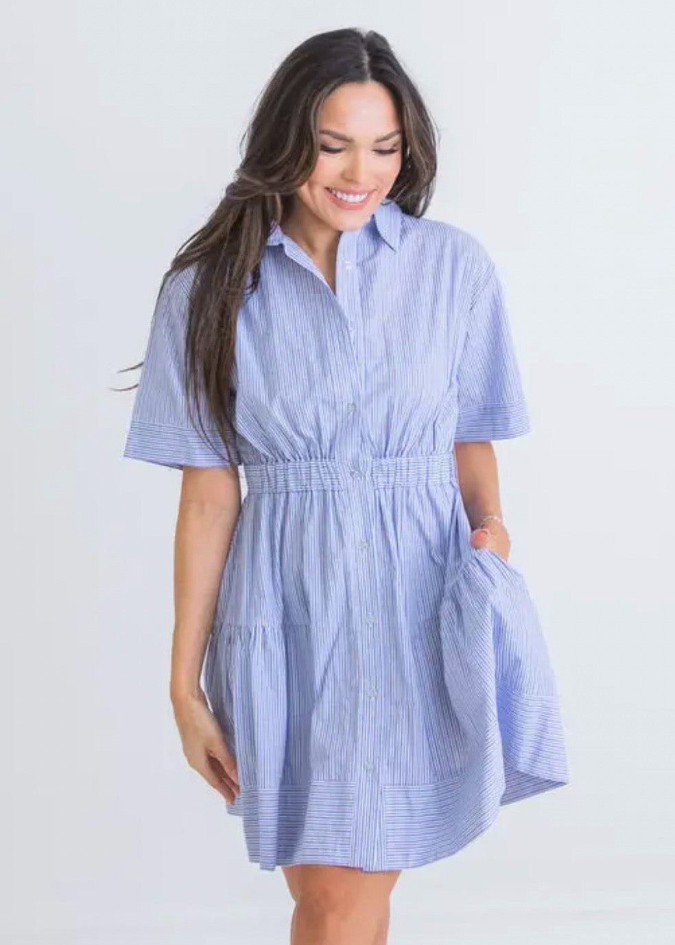 Poplin Stripe Button Up Dress|55