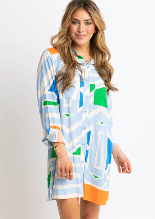 Multi Geometric Pocket Shirt Dress|61